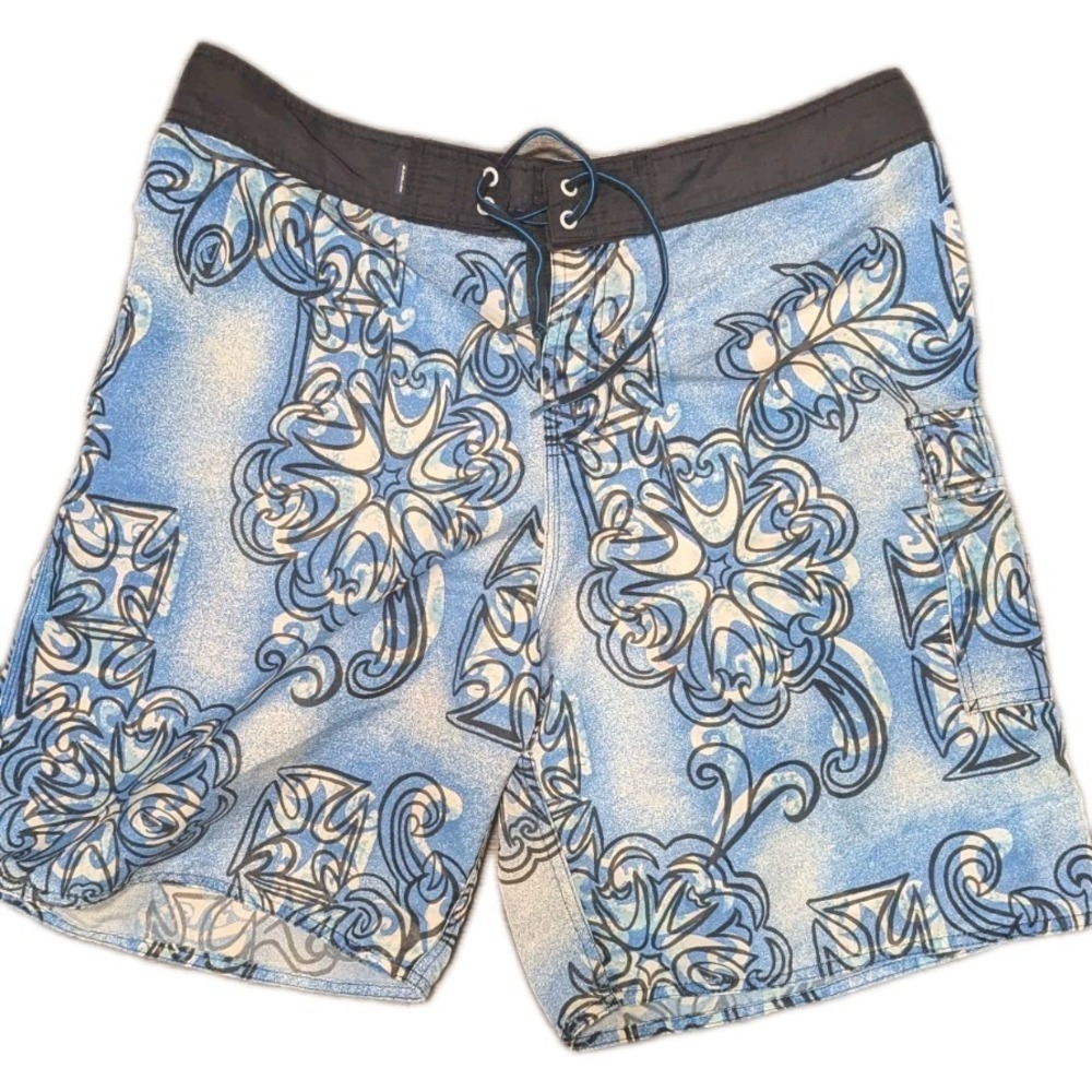 Vtg Y2K Quicksilver Boardshorts 36 Blue Independent Symbol Logo Cargo Pocket 90s
